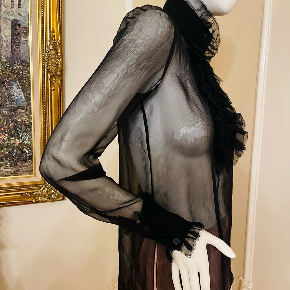 CHANEL  AUTENTIC  SHEERS RUFFLED TURTLENECK BLOUSE MADE IN ITALY  SIZE 36 - Picture 13 of 16